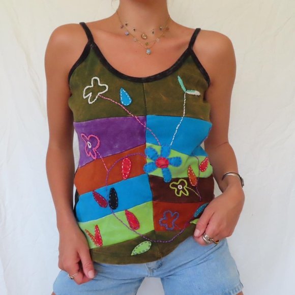 OM SAI RAM CRAFT HANDMADE HIPPY PATCHWORK TANK TOP VINTAGE - Picture 3 of 8
